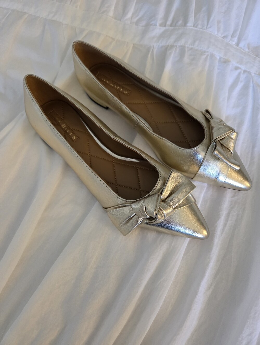 Talbots Metallic Gold Pointed-Toe Bow Flats